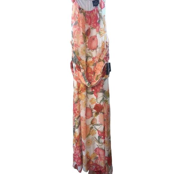 ADRIANNA PAPELL WOMENS 20W SLEEVELESS FLORAL LINED MAXI DRESS W/SASH - Picture 1 of 4